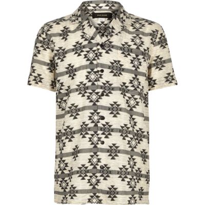 Boys cream geometric print short sleeve shirt